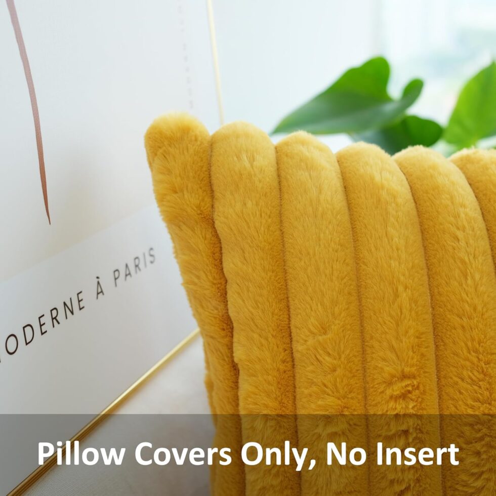JOJUSIS Pack of 2 Faux Fur Plush Decorative Throw Pillow Covers Couch Cushion Case Soft Pillowcases (Mustard Yellow, 18 x 18-Inch)