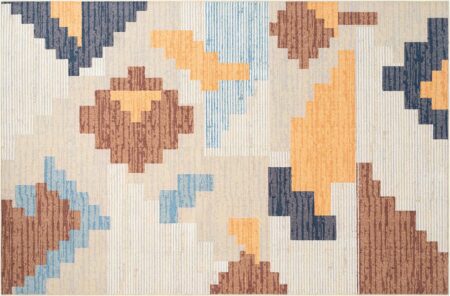 Phantoscope Modern Area Rug 6'x9' – Abstract Tribal Motif Geometric Blocks Pattern, Washable Non-Slip Rugs for Living Room, Bedroom, Dining Room, Vintage Low-Pile Floor Carpet, Warm Terracotta/Cream