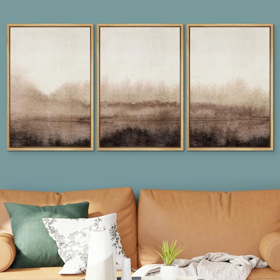 SIGNWIN Framed Canvas Print Wall Art Set Pastel Watercolor Brown Landscape Nature Wilderness Illustrations Modern Art Decorative Nordic Abstract for Living Room, Bedroom, Office - 24"x36"x3 Natural
