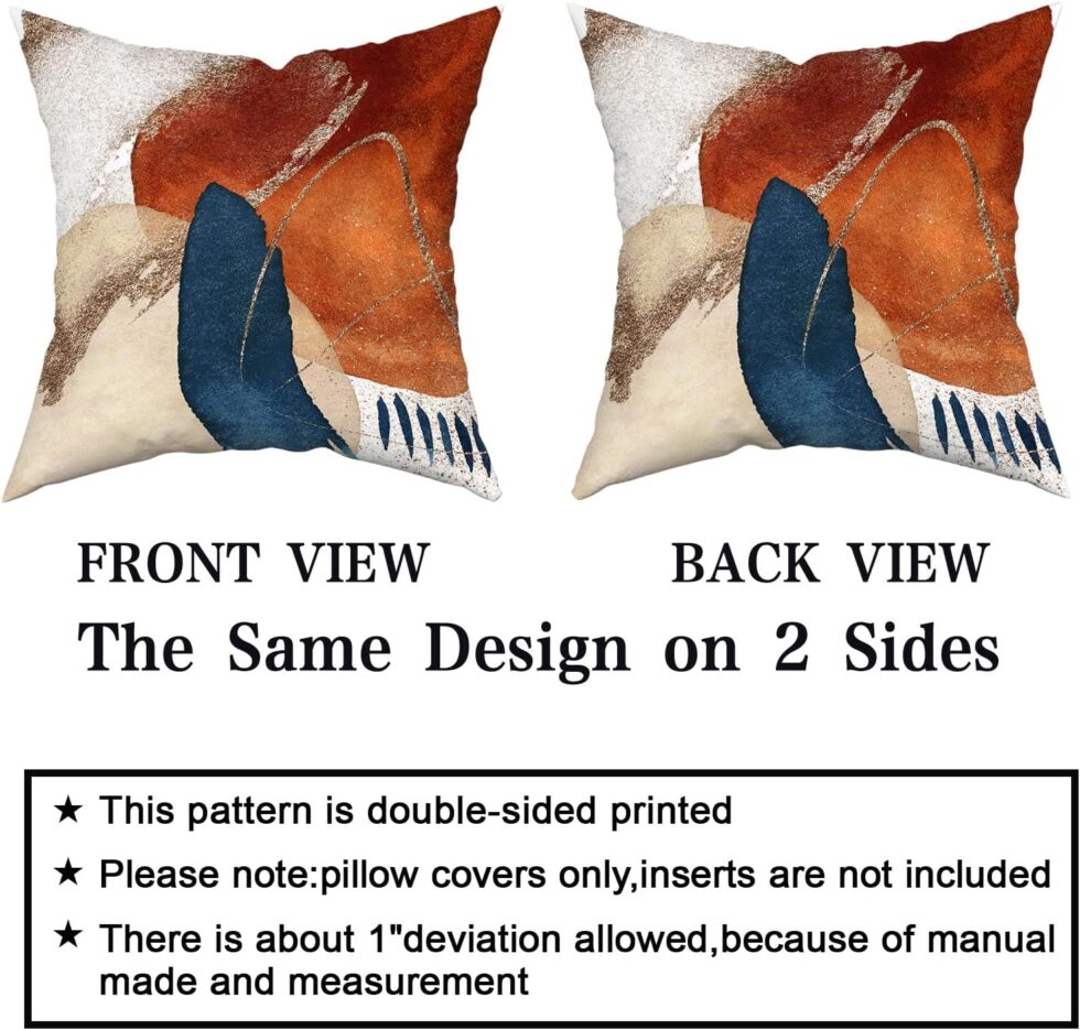 Kawani Boho Mid Century Modern Pillow Covers 18X18 in Navy Blue Burnt Orange Abstract Pillow Cases Set of 2 Aesthetic Geometric Minimalist Throw Pillows Home Decor for Room Couch Sofa Patio Porch