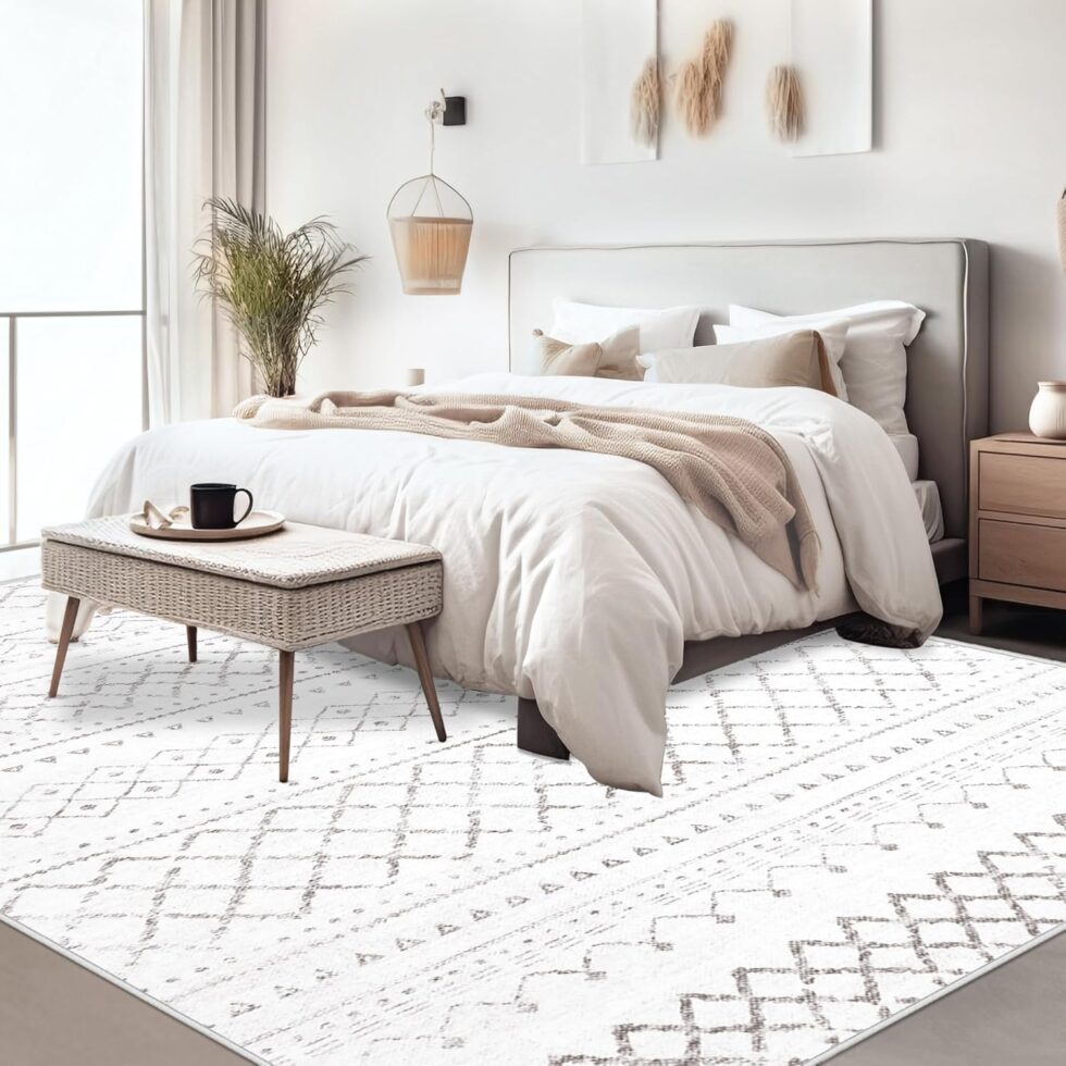 Area Rug Living Room Rugs 5x7 - Large Soft Boho Geometric Rugs, Non-Slip Foldable Washable Area Rug Non Shedding Morden Indoor Floor Carpet for Bedroom Office Dining Room (Dark Grey,5' x 7')