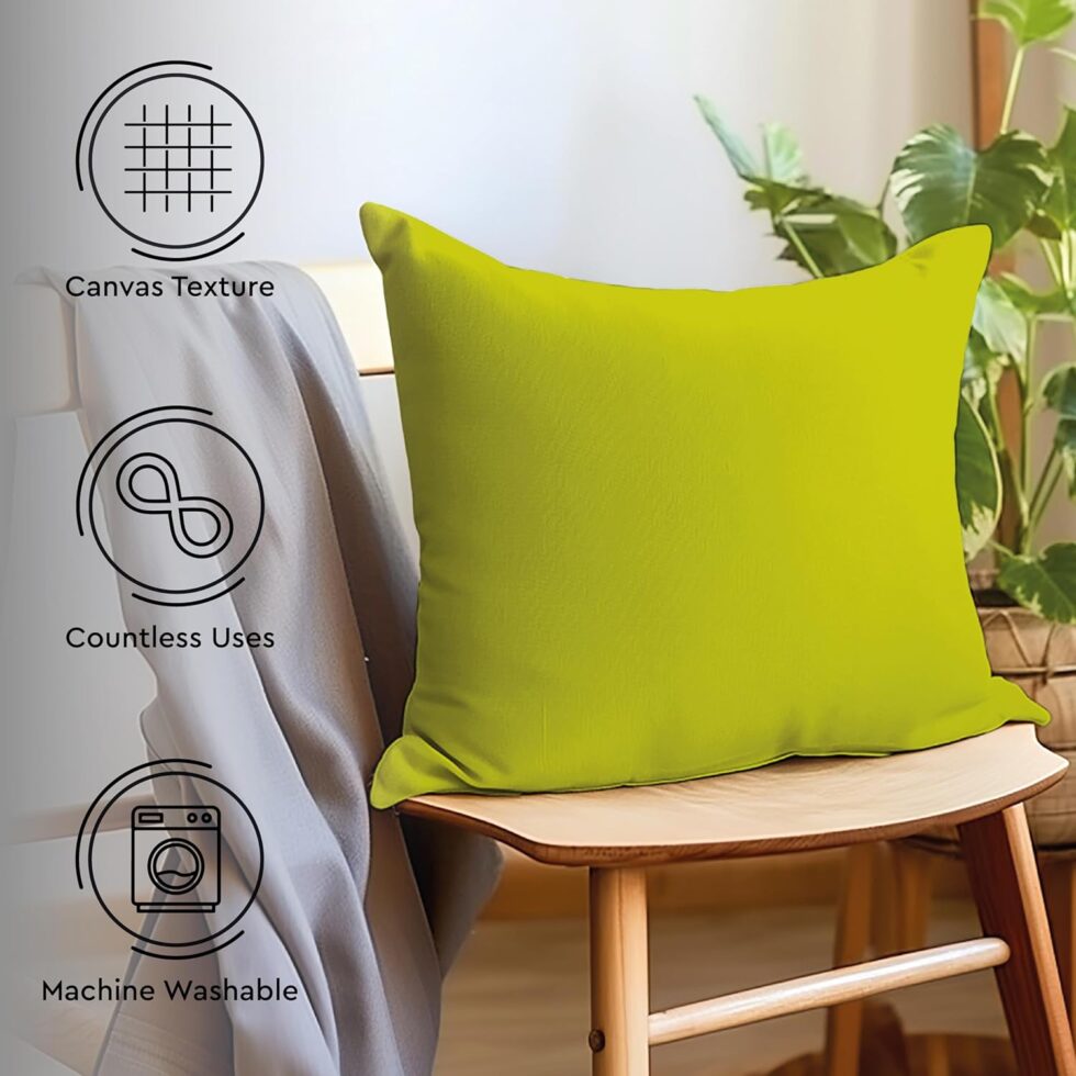 Encasa XO Throw Pillow Covers 18x18 in Set of 2 Lime Green | No Inserts | Cotton Pillow Covers for Living Room, Bed, Sofa, Couch | Decorative Cushion Covers with Improved Zippers