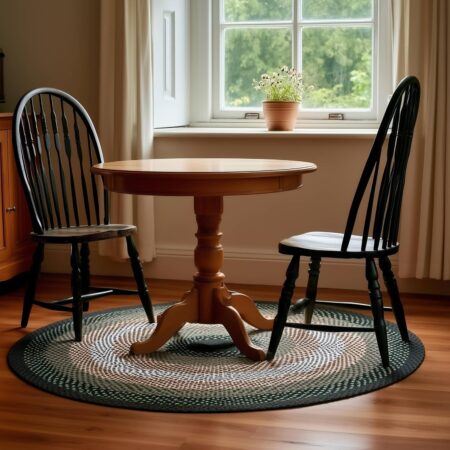Super Area Rugs Round 4' Green - Ivory Circular Braided Rug for Farmhouse/Primitive Style Kitchens and Dining Table