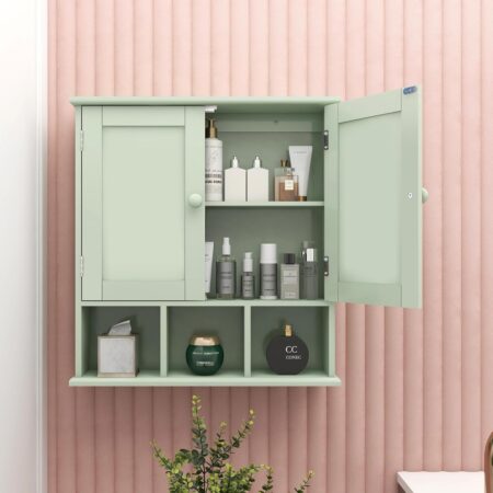 TaoHFE Blue Bathroom Cabinet,Bathroom Wall Cabinet with 2 Door Adjustable Shelves,Over The Toilet Storage Cabinet,Bathroom Cabinet Wall Mounted,Medicine...