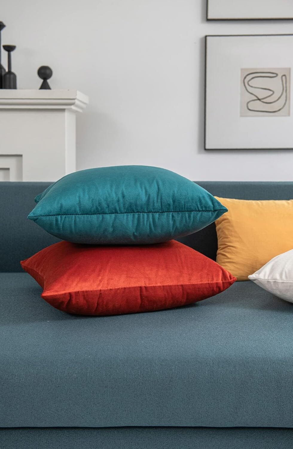 DEZENE Throw Pillow Cases 18x18 Teal: 2 Pack Cozy Soft Velvet Square Decorative Pillow Covers for Farmhouse Home Decor