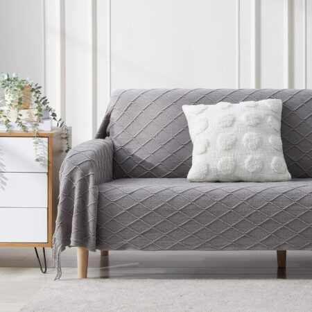 BOURINA Light Grey Throw Blanket 50 x90 Inches Throw Textured Solid Soft Sofa Throw Bed Runner Couch Cover Knitted Decorative Blanket Bed Runner