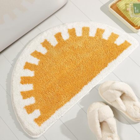 TRUEDAYS Bathroom Rugs Sun Bath Mat, Half Circle Cute Sunrise Bath Mat Soft and Fluffy, Water Absorbent Bath Rug Machine Washable Bathroom Mat