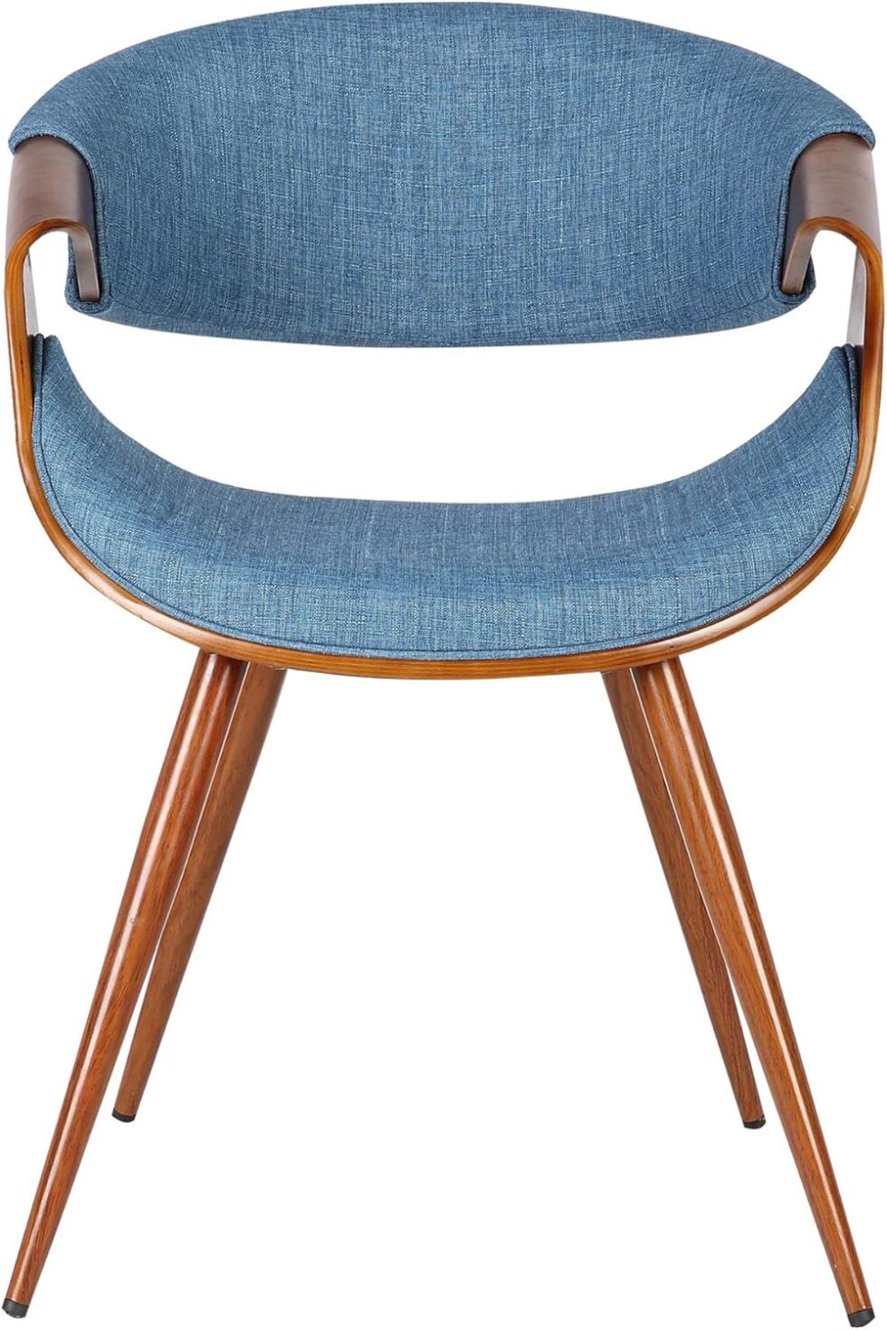 Armen Living Butterfly Mid-Century Dining Chair in Walnut Finish and Blue Fabric