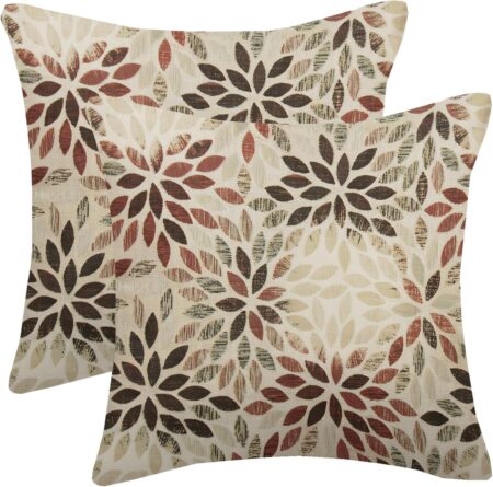 Burgundy Red Brown Pillow Covers 16x16 Inch Set of 2 Summer Rust Geometric Flower Outdoor Decorative Throw Pillows Farmhouse Dahlia Pillow Case Linen Square Cushion Cover for Home Sofa Bedroom
