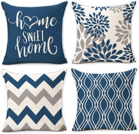 Hexagram Blue Pillow Covers 18x18 Set of 4, Geometric Throw Pillow Covers - Decorative Couch Pillow Cover for Sofa, Cushion Case Outdoor Home Decoration