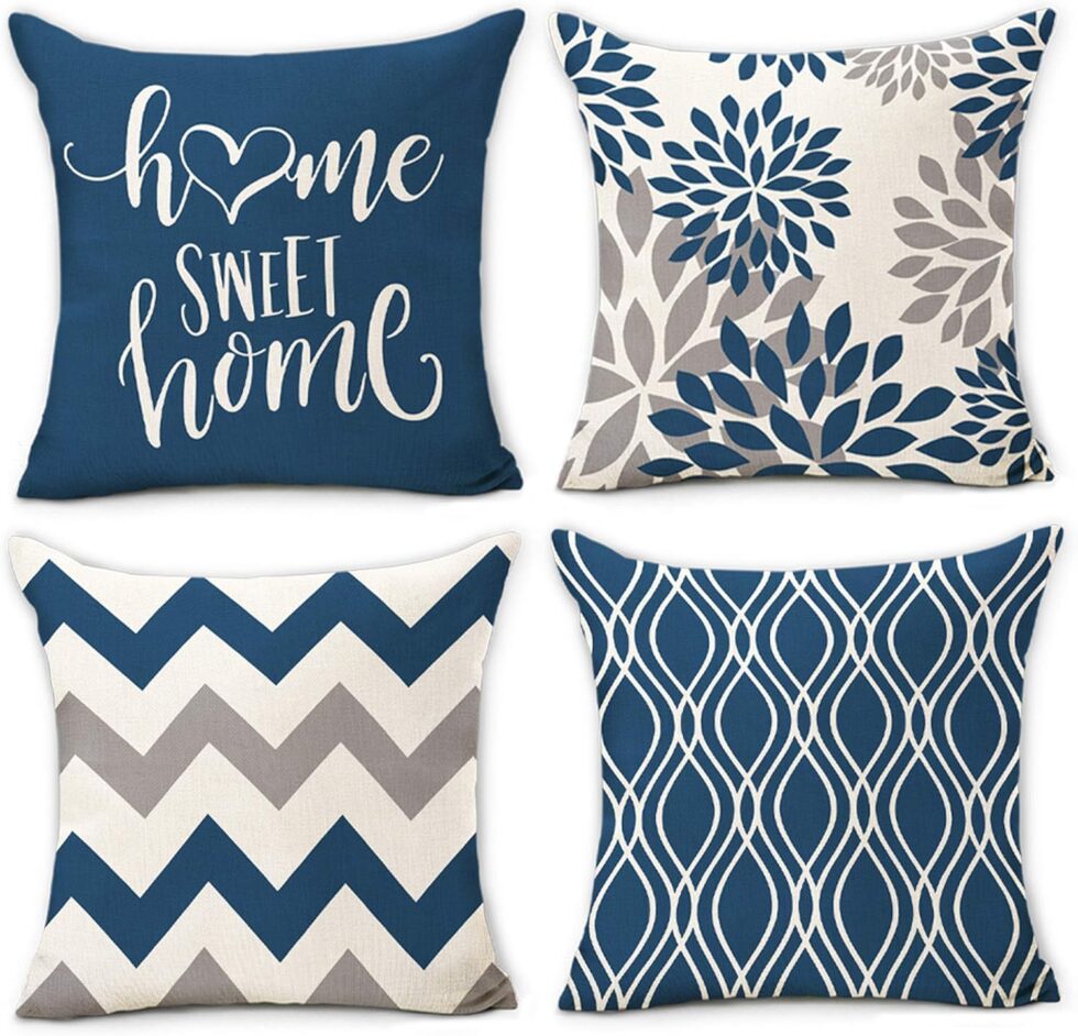 Hexagram Blue Pillow Covers 18x18 Set of 4, Geometric Throw Pillow Covers - Decorative Couch Pillow Cover for Sofa, Cushion Case Outdoor Home Decoration