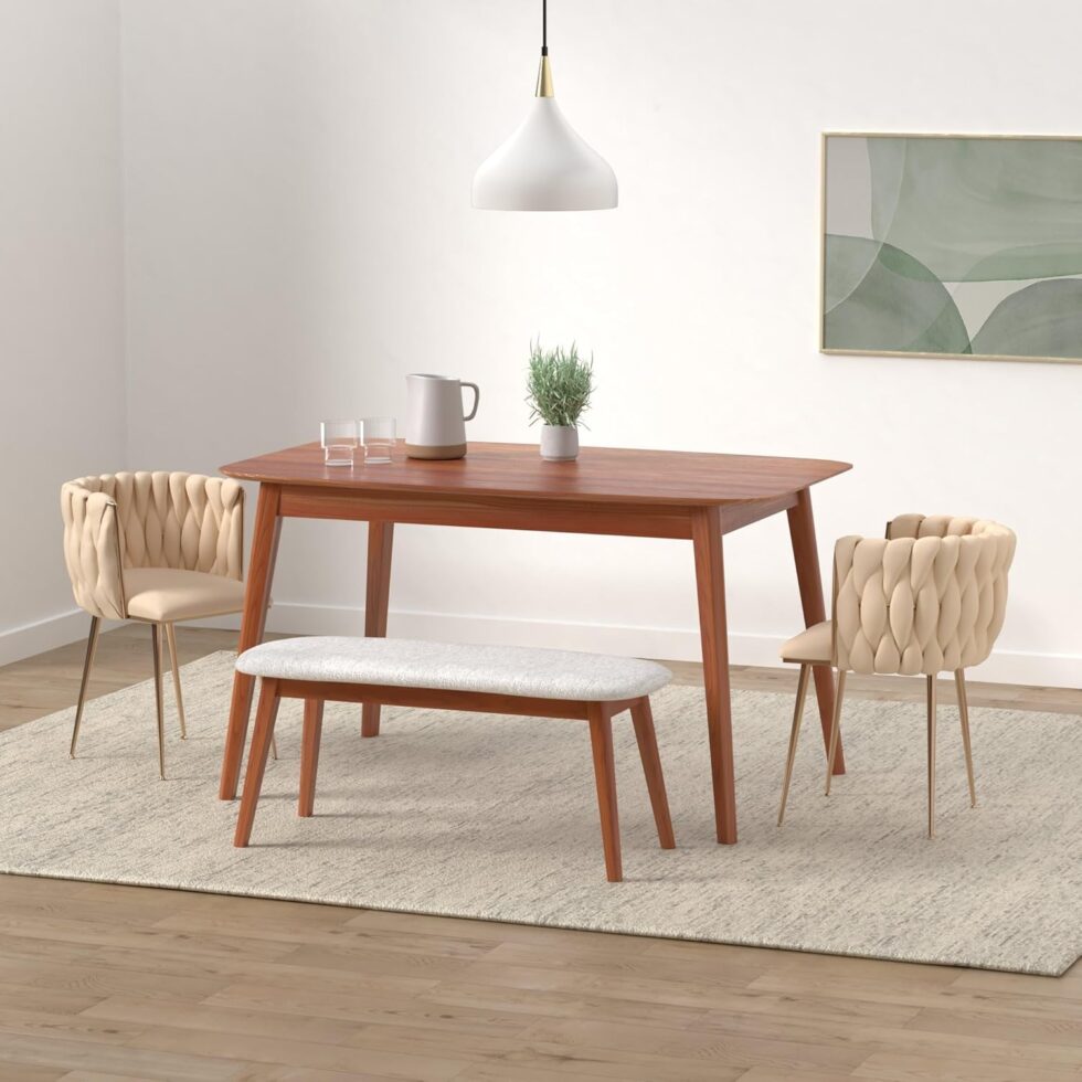 Nrizc Velvet Dining Chairs Set of 2, Woven Upholstered Dining Chairs with Gold Metal Legs, Modern Accent Chairs for Living Room, Dining Room, Kitchen