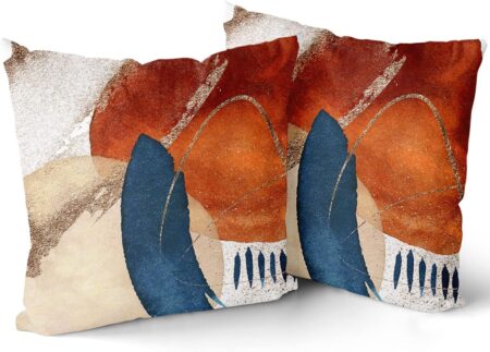 Kawani Boho Mid Century Modern Pillow Covers 18X18 in Navy Blue Burnt Orange Abstract Pillow Cases Set of 2 Aesthetic Geometric Minimalist Throw Pillows Home Decor for Room Couch Sofa Patio Porch