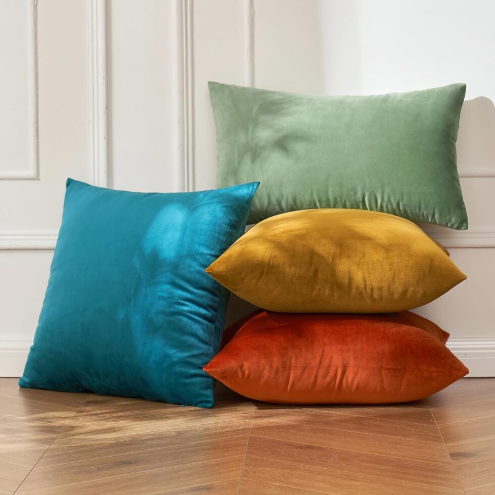 ANRODUO Pack of 2 Velvet Teal Throw Pillow Covers 18x18 Inch Decorative Pillow Covers Euro Cushion Case Soft Solid Square Cozy Modern Home Decor Pillowcase for Sofa Couch Bed Room Decor Home Decor