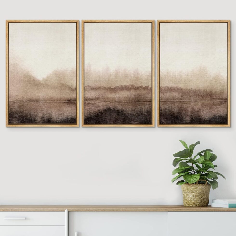 SIGNWIN Framed Canvas Print Wall Art Set Pastel Watercolor Brown Landscape Nature Wilderness Illustrations Modern Art Decorative Nordic Abstract for Living Room, Bedroom, Office - 24"x36"x3 Natural