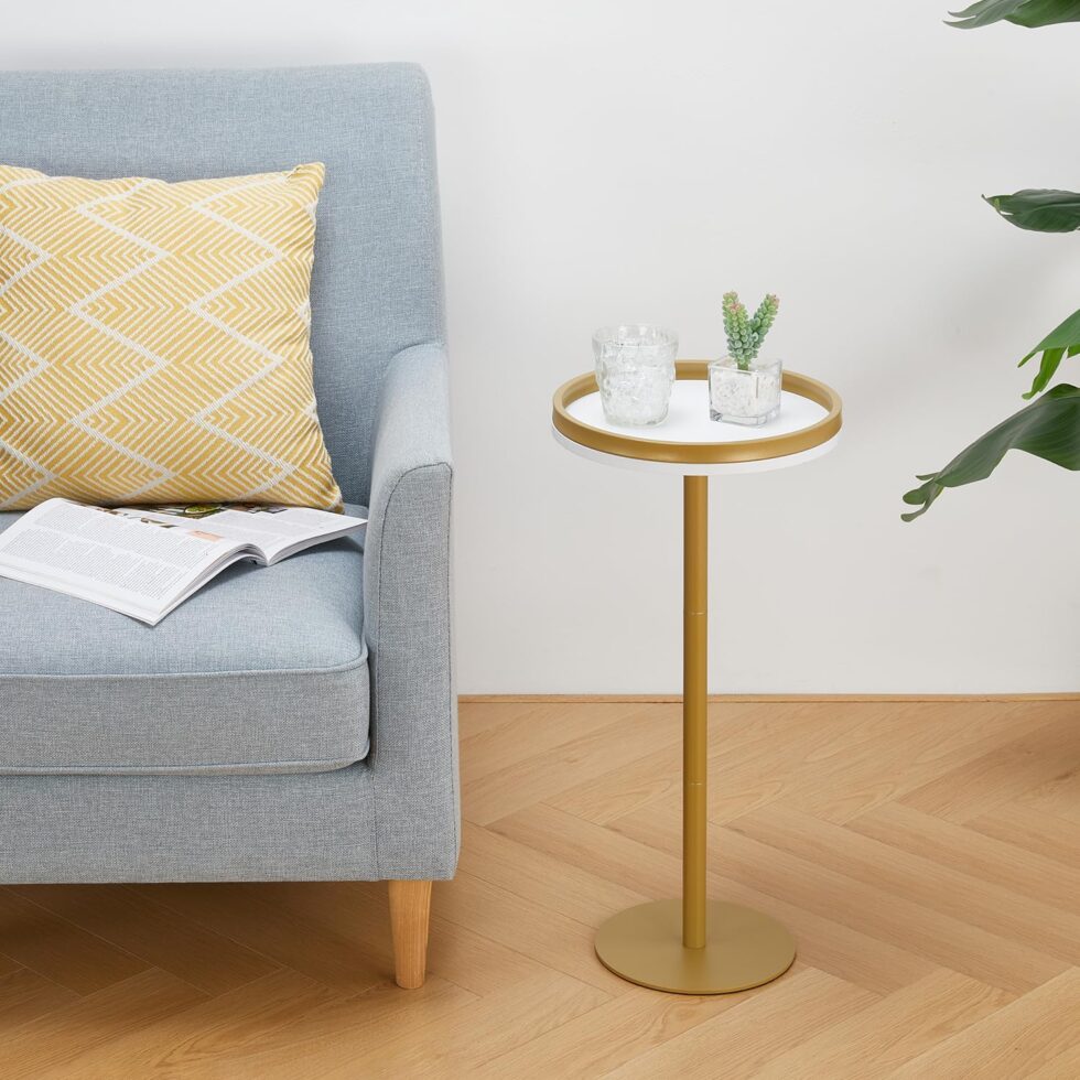 Round Drink Table,Small Pedestal Table,Small Round Side Table for Narrow Spaces,Martini Table for Living Room, Bedroom, Bathroom,Balcony