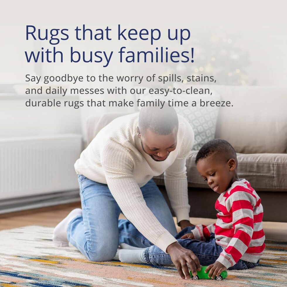 Abani Rugs Orange & Blue Contemporary Abstract Area Rug Contemporary Style, Porto Collection | Turkish Made Superior Comfort & Construction | Stain Shedding Resistant, 5'3" x 7'6" Rectangle