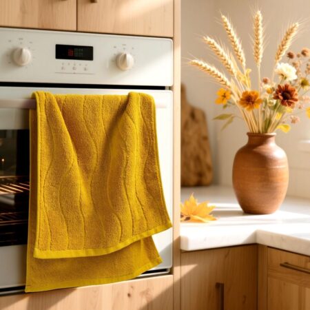 Jacquotha Wavy Striped Cotton Hand Towels, Set of 2, Dry Your Hand Instantly, 13x29 Inches, Mustard Fall Kitchen Bathroom Towel