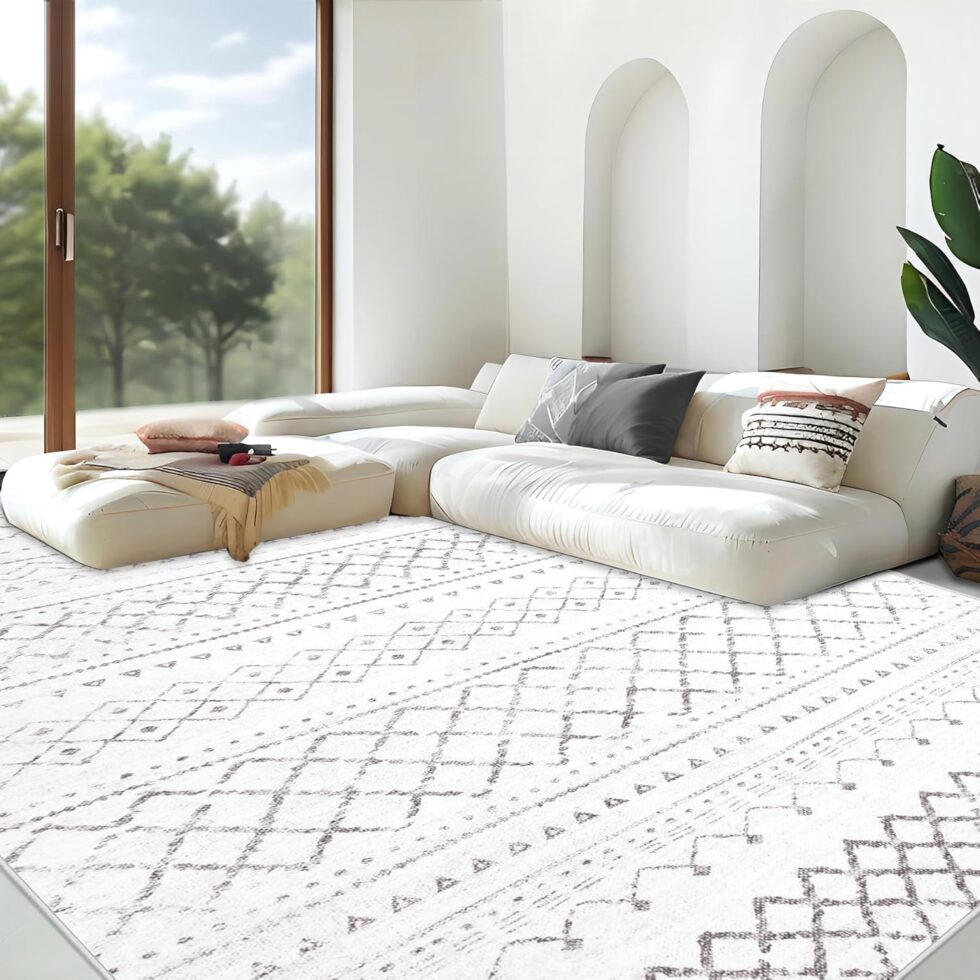 Area Rug Living Room Rugs 5x7 - Large Soft Boho Geometric Rugs, Non-Slip Foldable Washable Area Rug Non Shedding Morden Indoor Floor Carpet for Bedroom Office Dining Room (Dark Grey,5' x 7')
