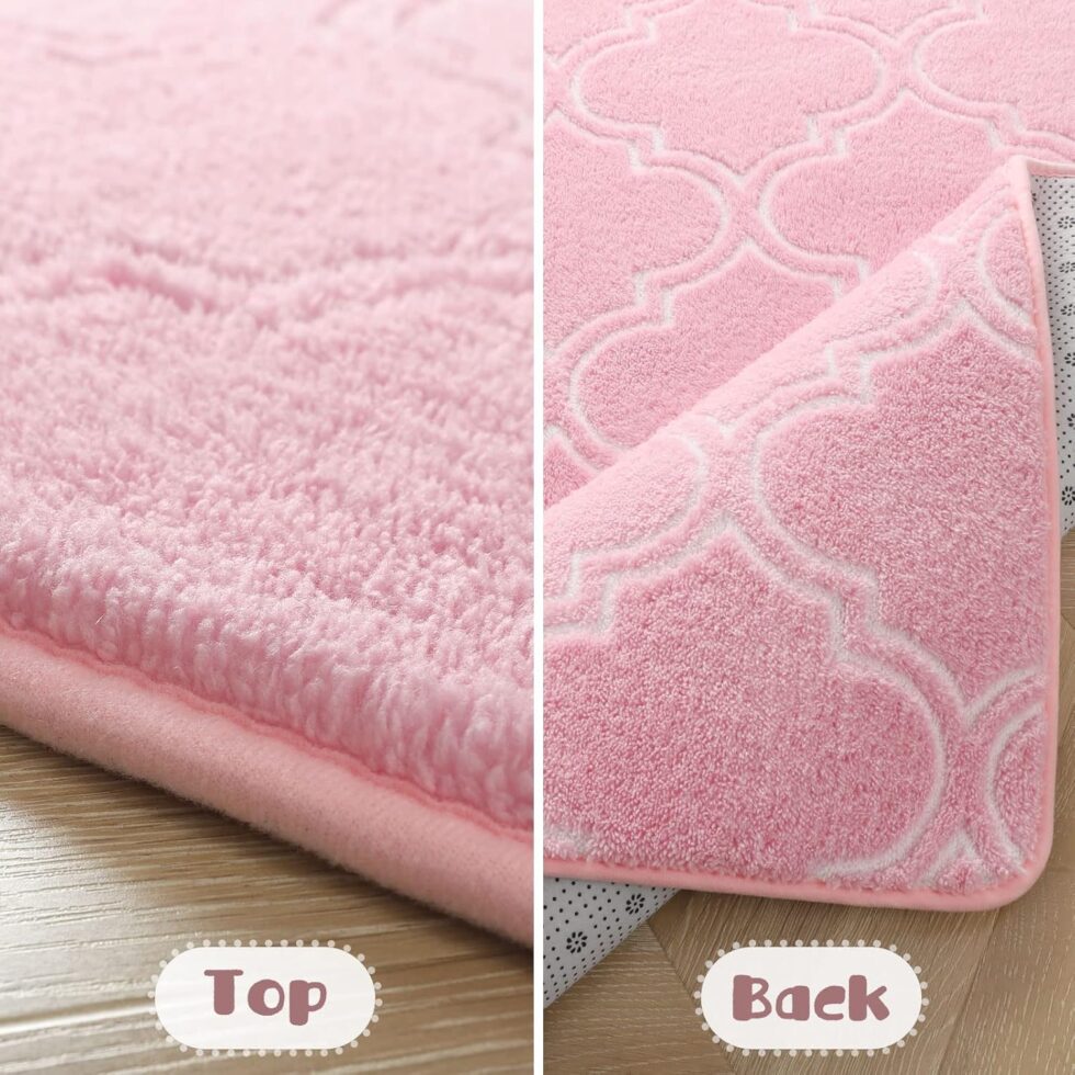Amearea Fluffy Indoor Trellis Rug, Soft Moroccan Home Rugs for Bedroom, Shag Modern Area Rug for Living Room Kids Room Nursery, Easy Clean, Geometry Home Decor Low Pile Carpet, Pink 4x6 Feet