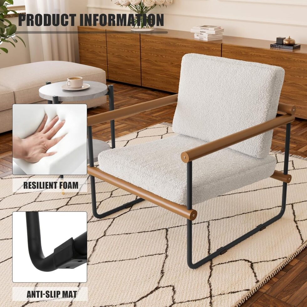 jiexi Set of 2 Boucle Fabric Accent Chair, Modern Tufted Single Sofa for Bedroom, Upholstered Reading Comfy Armchair for Living Room, Metal Frame
