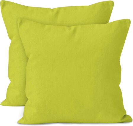Encasa XO Throw Pillow Covers 18x18 in Set of 2 Lime Green | No Inserts | Cotton Pillow Covers for Living Room, Bed, Sofa, Couch | Decorative Cushion Covers with Improved Zippers