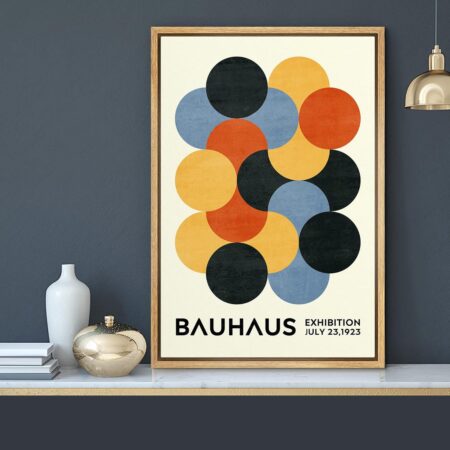 MUDECOR Framed Canvas Print Wall Art Geometric Colorful Circle Bauhaus Polygon Abstract Shapes Illustrations Fine Art Mid-Century Modern Multicolor for Living Room, Bedroom, Office - 16"x24" Natural