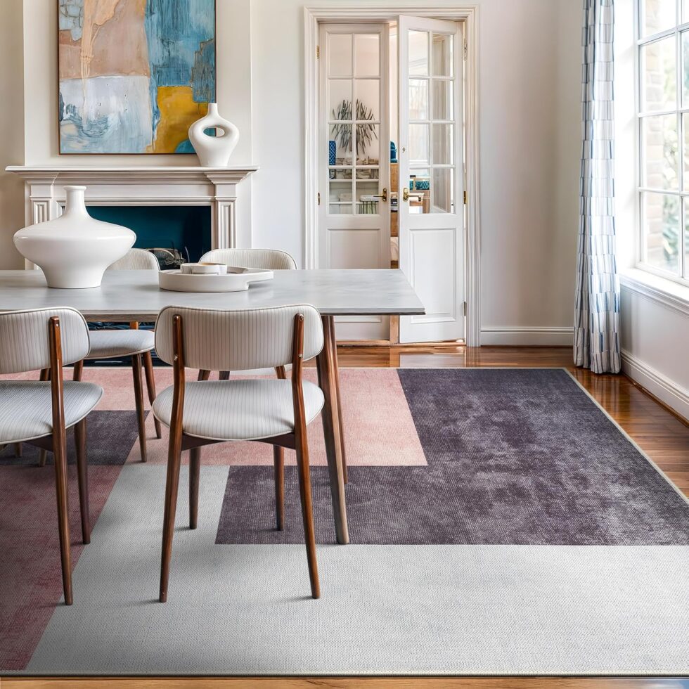 Bloom Rugs Washable Non-Slip 9' x 12' Rug - Pink/Dark Gray Modern Geometric Area Rug for Living Room, Bedroom, Dining Room, and Kitchen - Exact Size: 9' x 12'