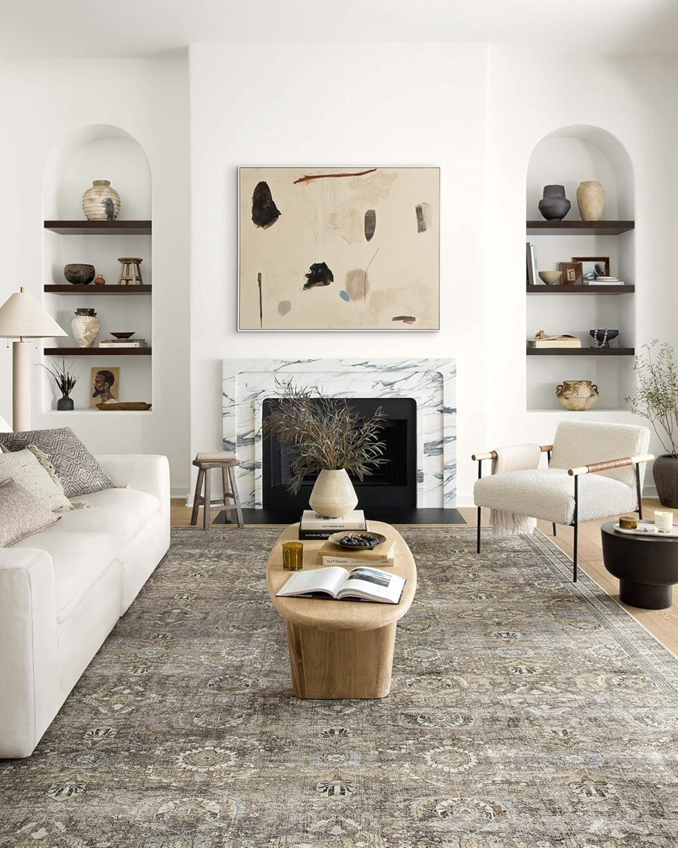Loloi Layla Collection 7'-6" x 9'-6" .13" Thick Area Rug, Soft, Durable, Vintage Inspired, Distressed, Low Pile, Non-Shedding, Easy Clean, Printed, Living Room Rug
