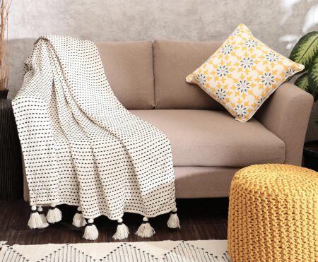 REDEARTH · Classic Throw Blanket -with Oversized Decorative Tassels Medium Weight Soft Lap Blanket for Sofa Bed Couch Chairs loveseats car, Living, Indoor/Outdoor use 100% Cotton (50x60; Black)