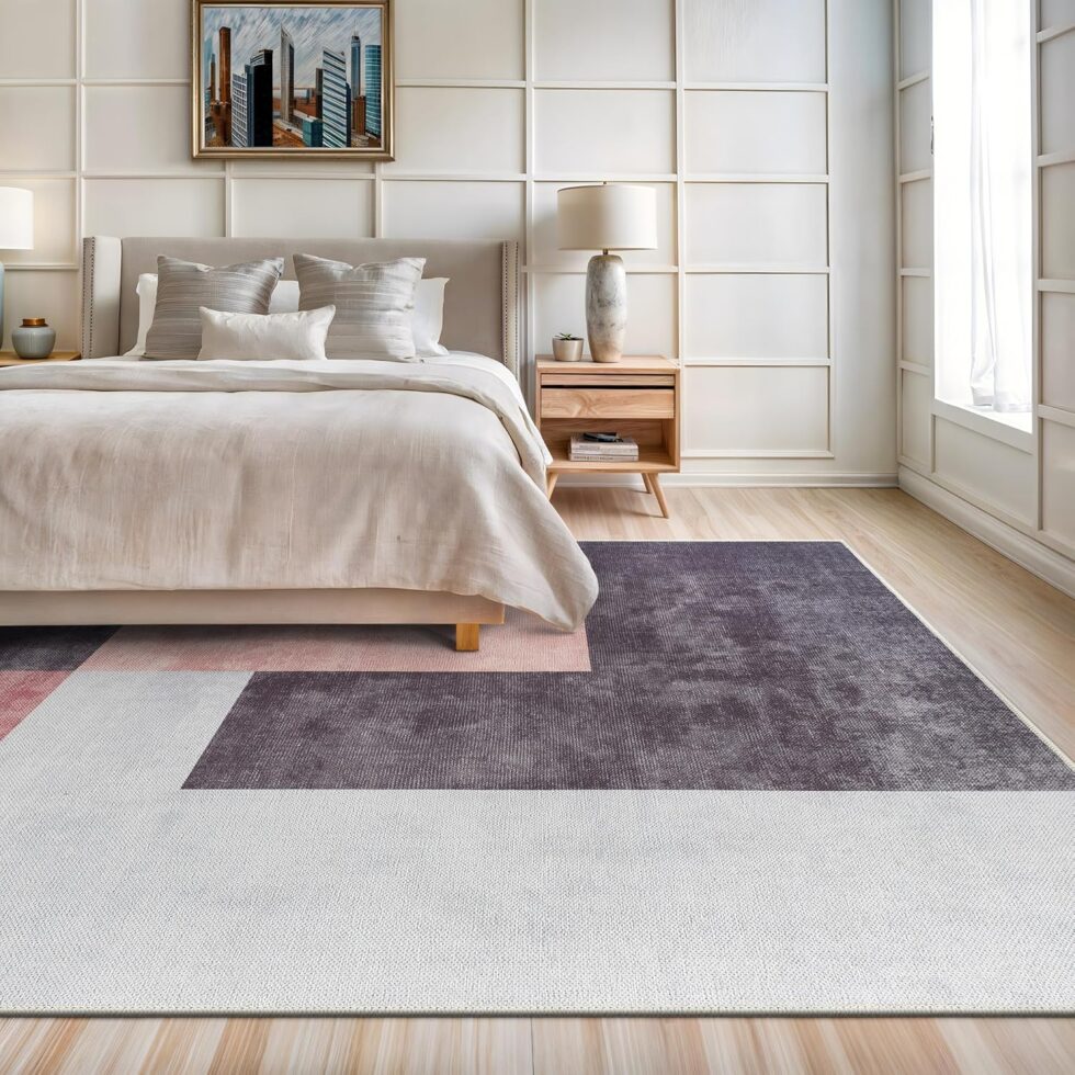 Bloom Rugs Washable Non-Slip 9' x 12' Rug - Pink/Dark Gray Modern Geometric Area Rug for Living Room, Bedroom, Dining Room, and Kitchen - Exact Size: 9' x 12'