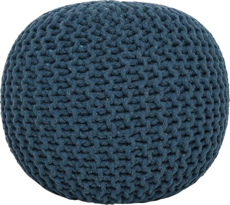 REDEARTH Round Pouf Bean Bag Ottoman - Foot Stool Hand Knitted - Home Decor Pouffe Stuffed - Cable Boho Poof Beanbag Footrest for Living Room - Nursery - Bedroom - Patio (19.5"x19.5"x14") - Teal