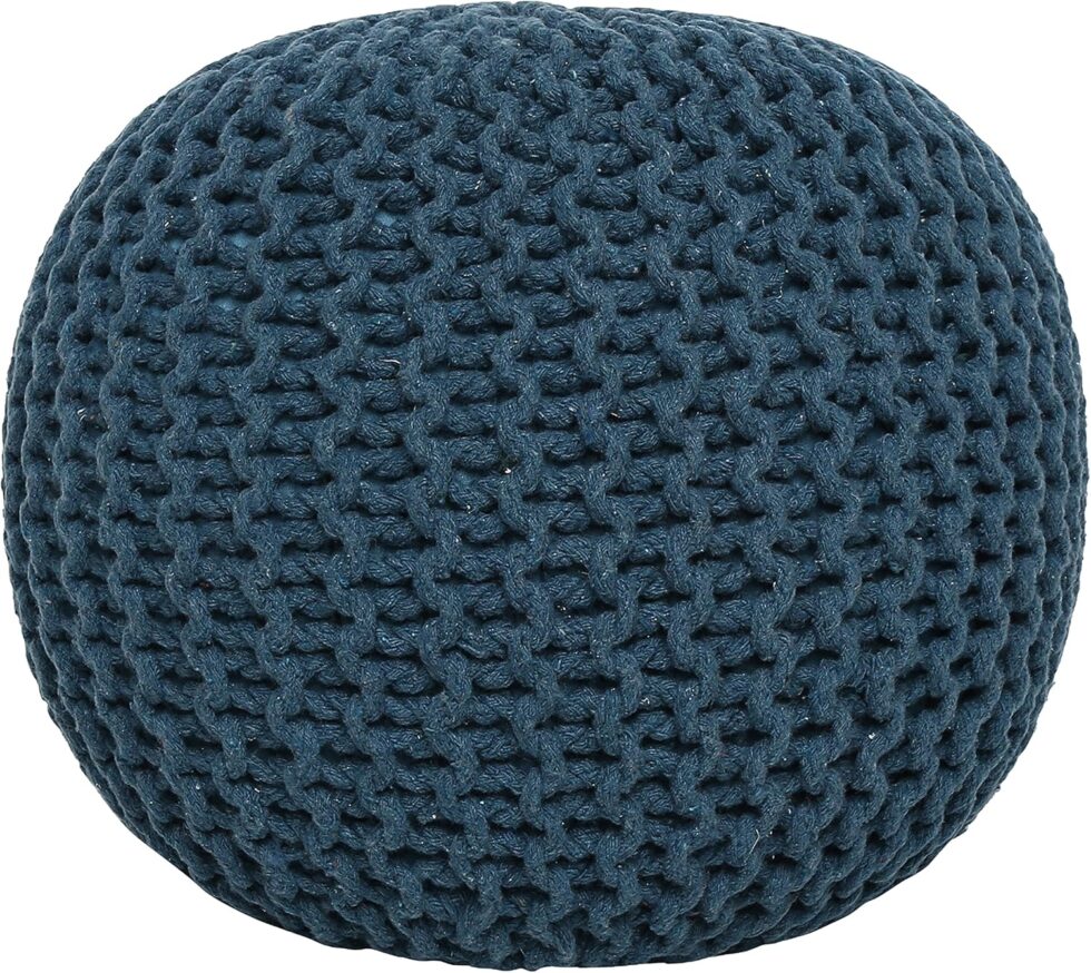 REDEARTH Round Pouf Bean Bag Ottoman - Foot Stool Hand Knitted - Home Decor Pouffe Stuffed - Cable Boho Poof Beanbag Footrest for Living Room - Nursery - Bedroom - Patio (19.5"x19.5"x14") - Teal