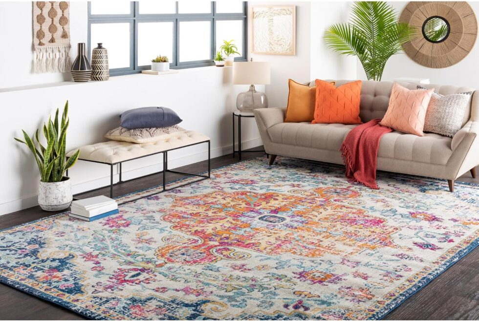Livabliss Odelia Vintage Bohemian Area Rug,5'3" x 7'3",Orange/Navy