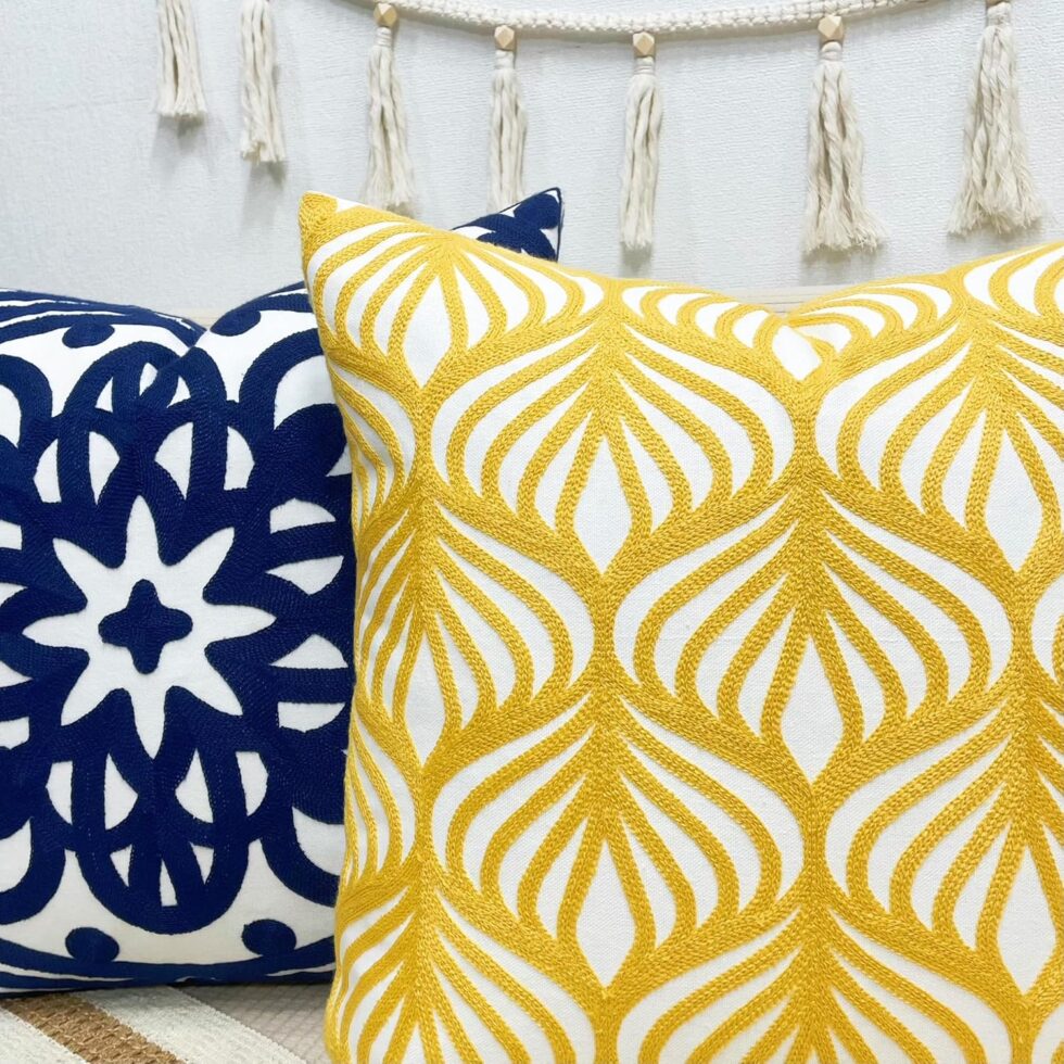 Slow Cow Embroidery Decorative Throw Pillow Cover Case for Couch Sofa Home Decor Modern Geometric Accent Pillow Cushion Cover 18 x 18 Inches Yellow