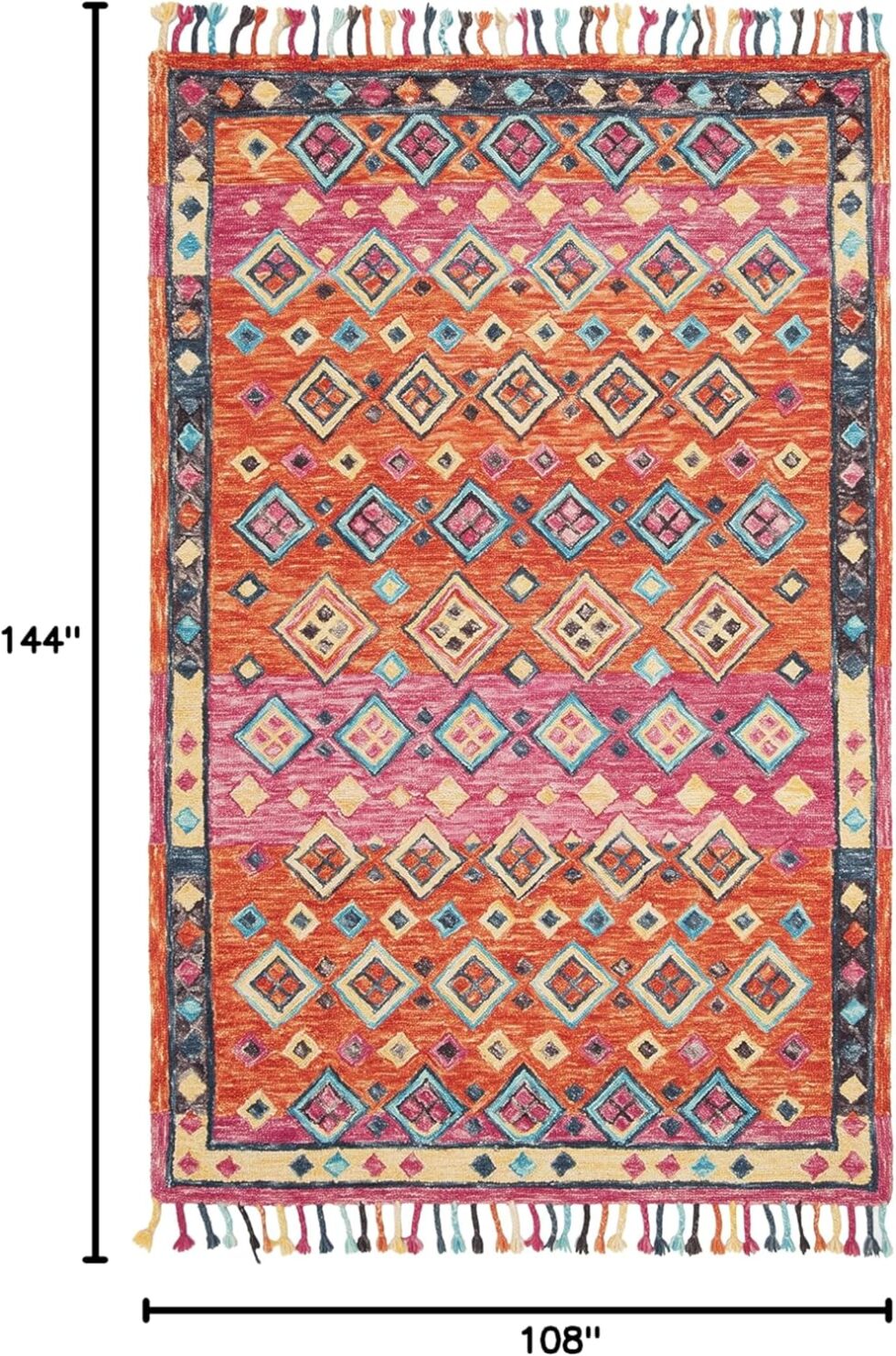 SAFAVIEH Aspen Collection Area Rug - 9' x 12', Orange & Fuchsia, Handmade Boho Braided Tassel Wool, Ideal for High Traffic Areas in Living Room, Bedroom (APN138A)