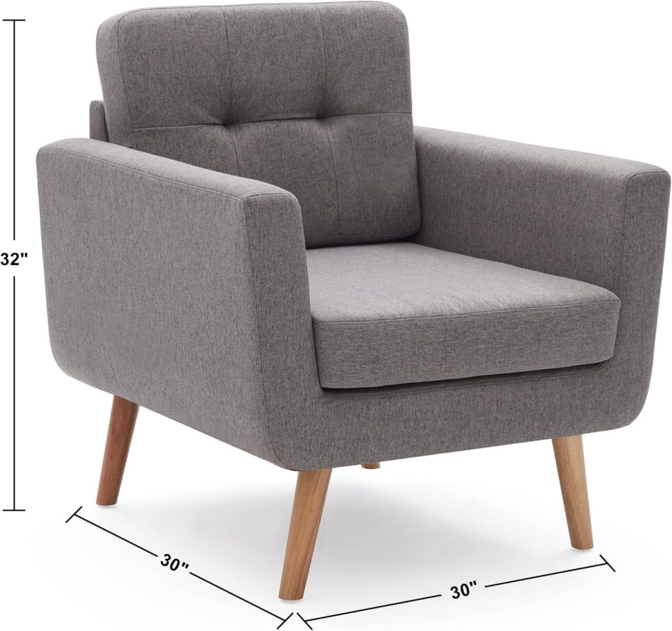 Tbfit Accent Chair, Reading Chair for Living Room & Bedroom, Mid Century Modern Arm Chair, Button Tufted Upholstered Accent Chairs Sofa with Solid Wood Frame (Stone Grey)