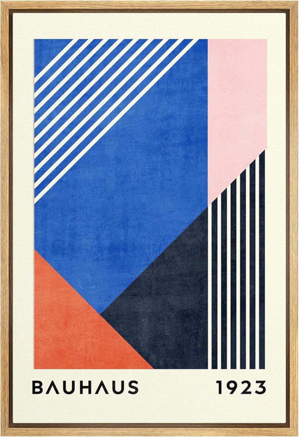 MUDECOR Framed Canvas Print Wall Art Blue Pink Orange Geometric Bauhaus Collage Abstract Shapes Illustrations Fine Art Mid-Century Modern Multicolor for Living Room, Bedroom, Office - 16"x24" Natural