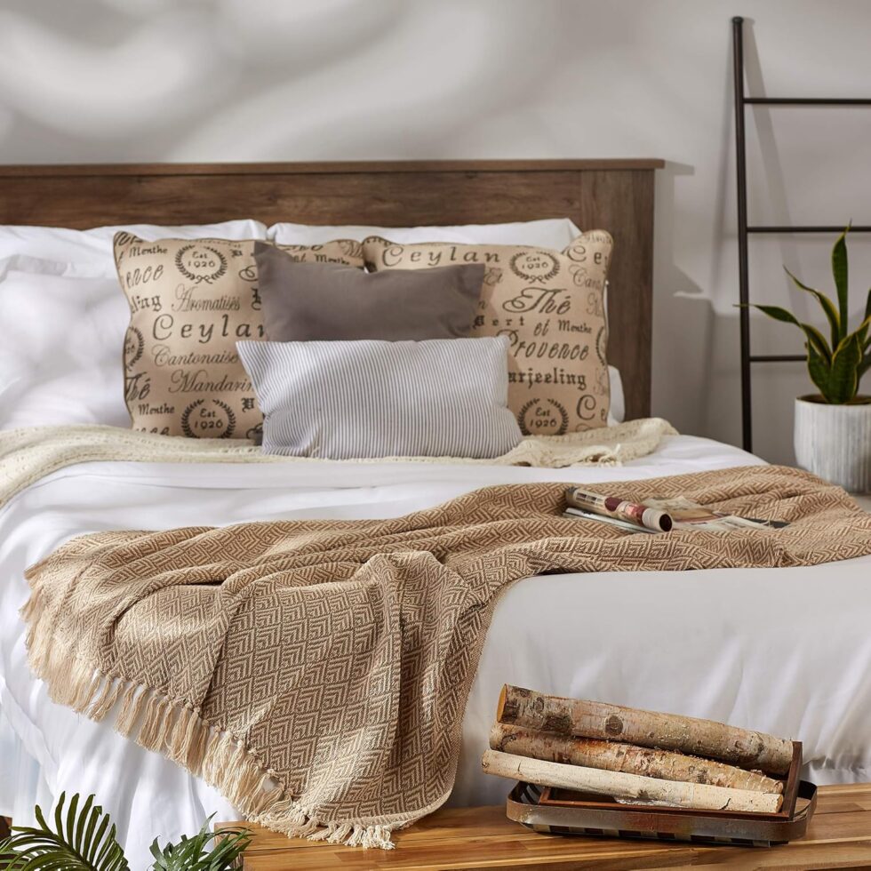 DII Diamond Throw Collection Cotton Woven, 50x60, Stone