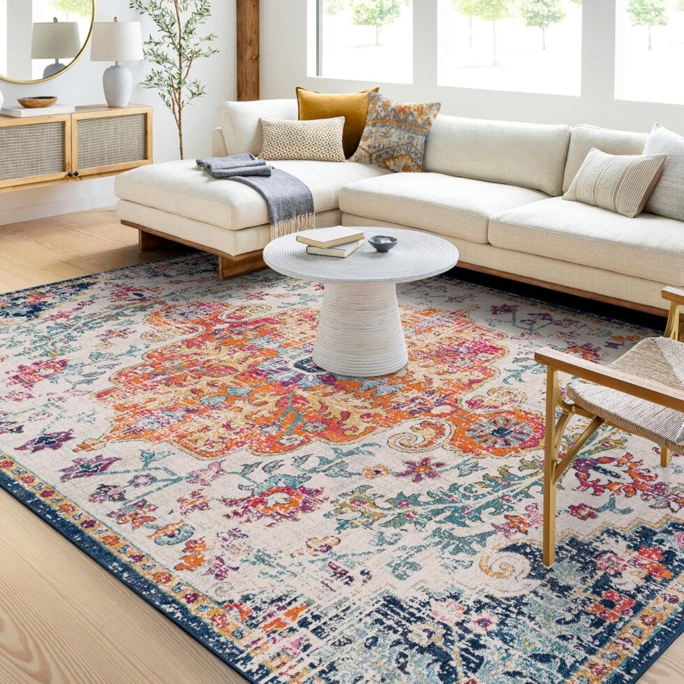 Livabliss Odelia Vintage Bohemian Area Rug,5'3" x 7'3",Orange/Navy