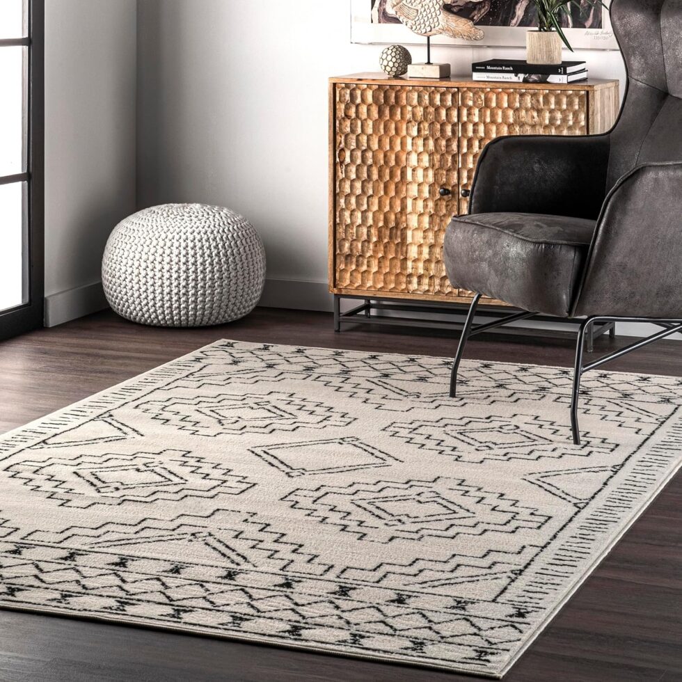 nuLOOM 4x6 Noa Triabl Moroccan Area Rug, Black, Bohemian Design, Stain Resistant, For Bedroom, Dining Room, Living Room, Hallway, Office, Kitchen, Entryway