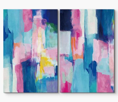 SIGNLEADER Canvas Print Wall Art Set Pastel Blue and Pink Color Blocks Geometric Shapes Illustrations Modern Art Contemporary Colorful Multicolor Ultra for Living Room, Bedroom, Office - 16"x24" x 2