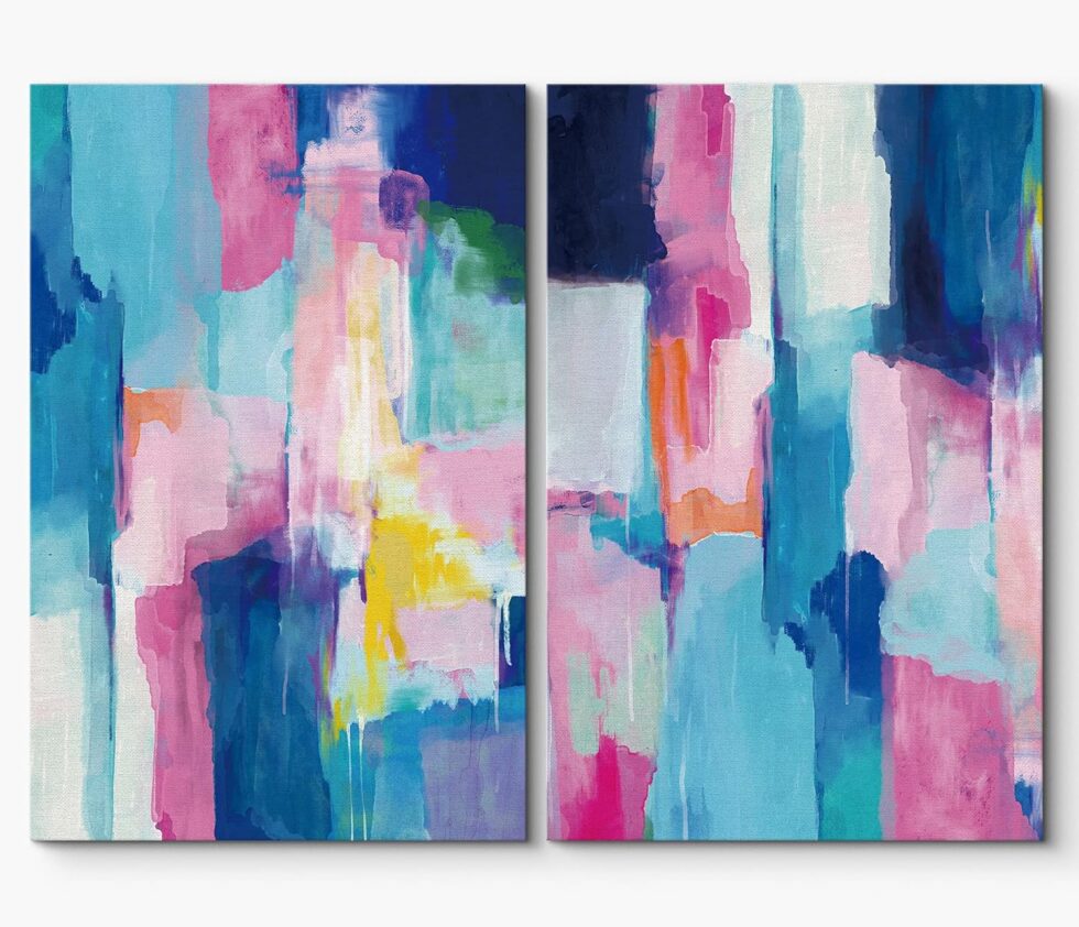 SIGNLEADER Canvas Print Wall Art Set Pastel Blue and Pink Color Blocks Geometric Shapes Illustrations Modern Art Contemporary Colorful Multicolor Ultra for Living Room, Bedroom, Office - 16"x24" x 2