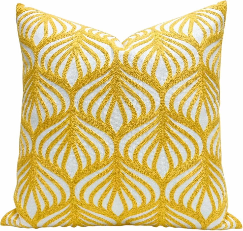 Slow Cow Embroidery Decorative Throw Pillow Cover Case for Couch Sofa Home Decor Modern Geometric Accent Pillow Cushion Cover 18 x 18 Inches Yellow