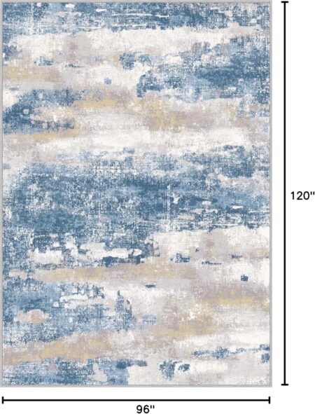 Area Rugs 8x10 for Living Room Bedroom, Modern Abstract Machine Washable Soft Blue Cream Rug, Floor Carpet with Non Slip Backing for Dining Room