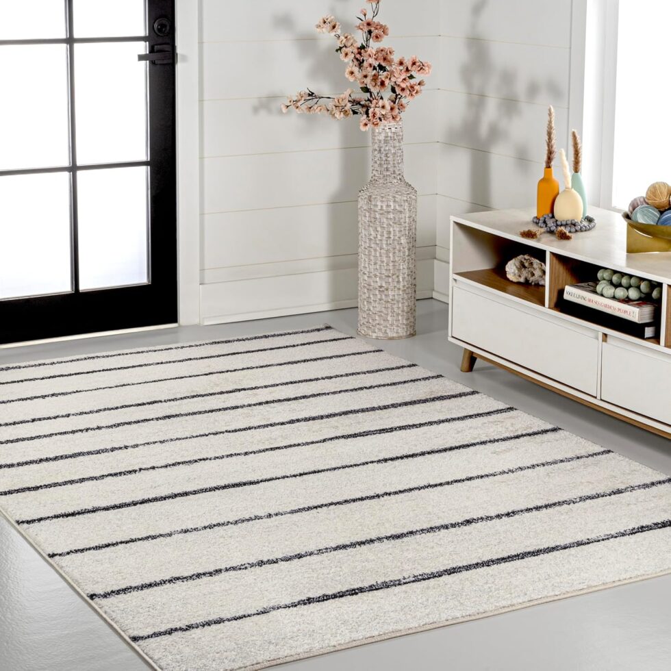 JONATHAN Y Williamsburg Minimalist Stripe Cream/Black Indoor Area Rug, 3x5, Contemporary, Modern, Easy-Cleaning for Living Room, Bedroom, Kitchen, Pet Friendly, Non-Shedding (MOH201D-3)
