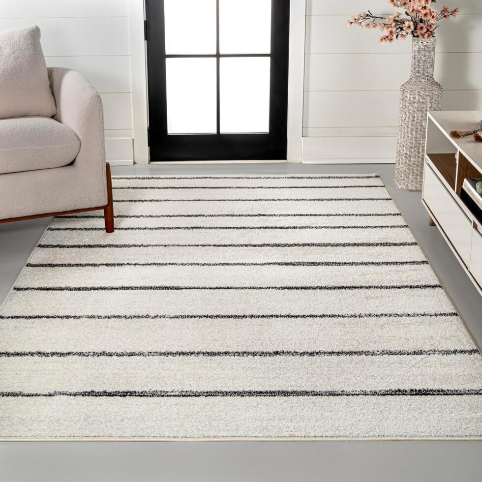 JONATHAN Y Williamsburg Minimalist Stripe Cream/Black Indoor Area Rug, 3x5, Contemporary, Modern, Easy-Cleaning for Living Room, Bedroom, Kitchen, Pet Friendly, Non-Shedding (MOH201D-3)