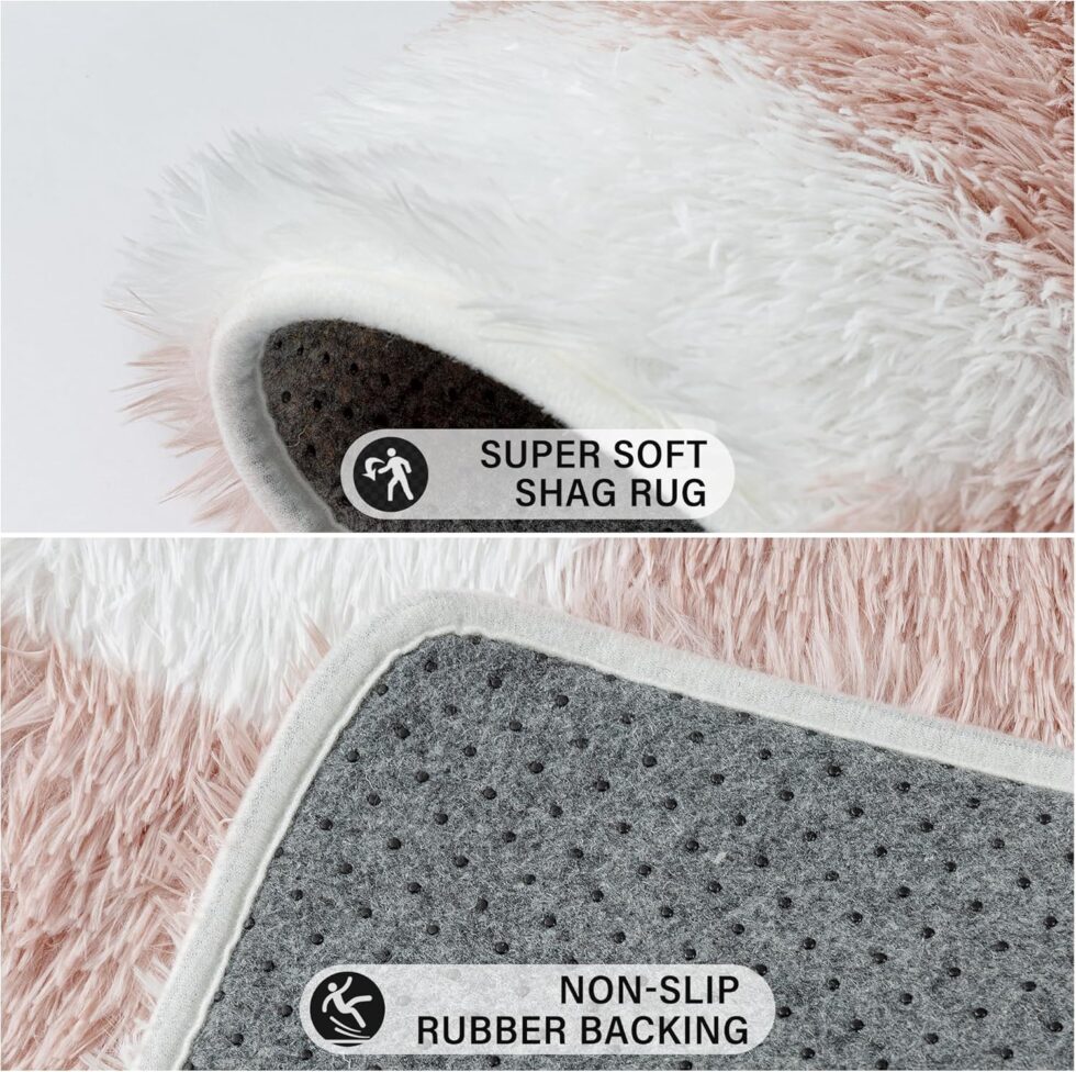 Checkered Rug 4x4 for Living Room, Pink and White Modern Shag Rug Super Soft Washable Indoor Fuzzy Carpet Non-Slip Fluffy Rugs for Bedroom Home Aesthetic Decor