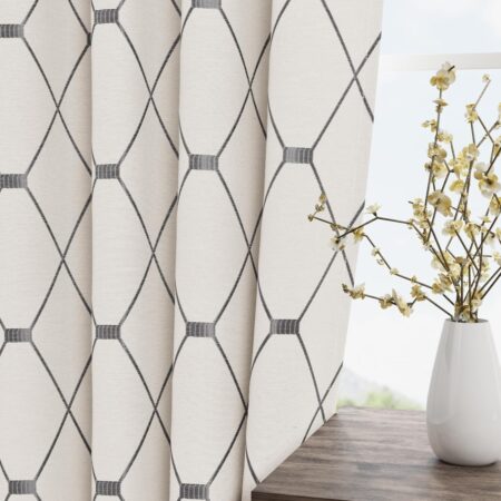 Embroidered Curtains 84 inch Length 2 Panels Set for Living Room Bedroom, Cotton Linen Textured Curtains Light Reducing Draperies Grommet Room Darkening Window Treatments, Grey Geometric Pattern