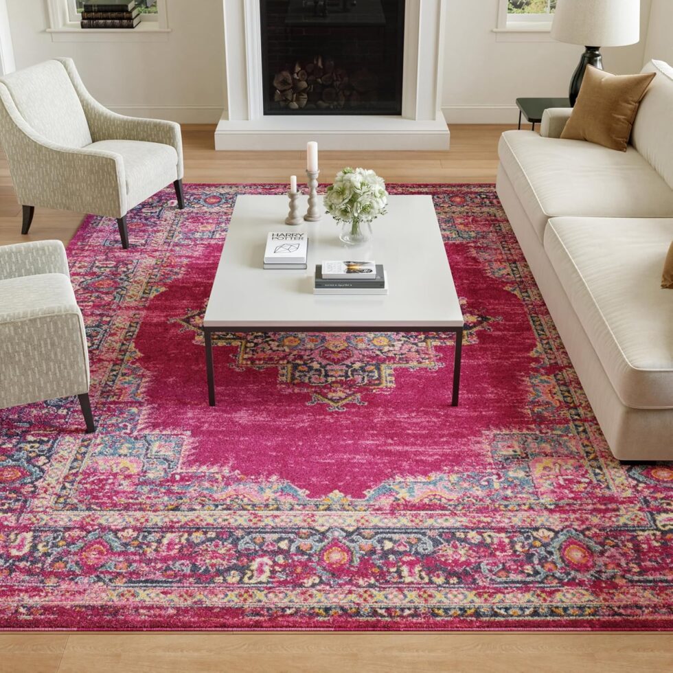 Nourison Passion Fuchsia 8' x 10' Area-Rug, Boho, Traditional, Easy-Cleaning, Non Shedding, Bed Room, Living Room, Hallway (8x10)